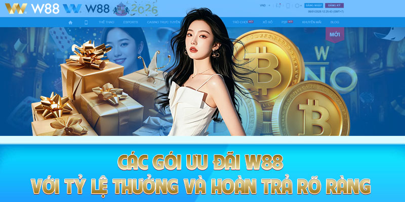 Các gói ưu đãi W88 với tỷ lệ thưởng và hoàn trả rõ ràng